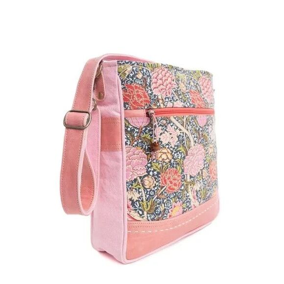 Myra Juana Blossom Western Shoulder Bag Upcycled Leather and Canvas Pink NWT - Picture 1 of 6